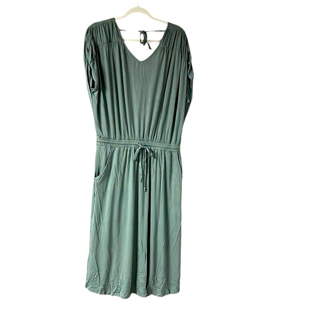 Cherish size large olive green midi length soft and stretchy v-neck dress